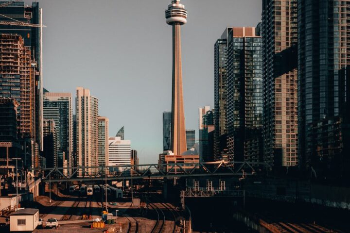 train tracks next to tower