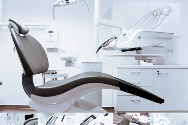 black and white dentist chair and equipment