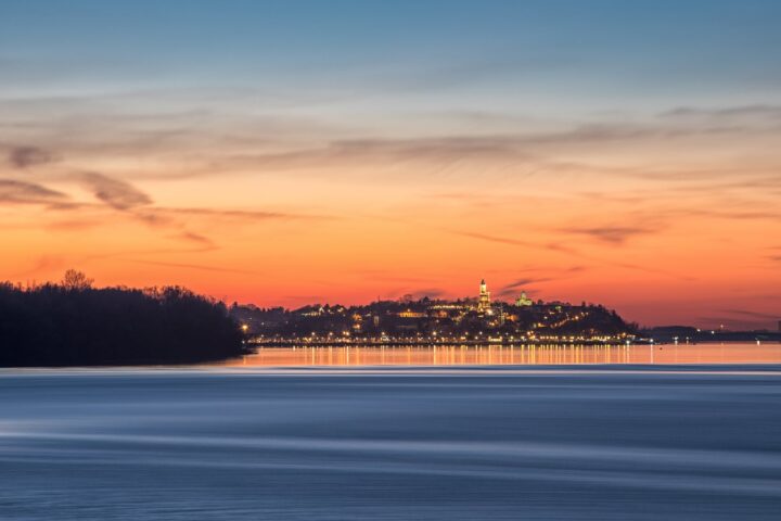 body of water during sunset