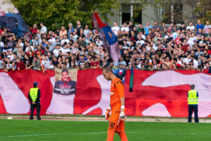 photo of man in orange jersey standing on field with view of sports fans